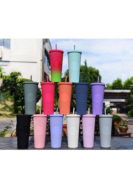 Gri Yeşil 710ML Ater Şişe 710ML Yaz Caneca Su Bardağı Plastik Kapaklı ve Pipetli Boba Diamond Kahve Kupa Su Şişesi Bardakları Bubble Tea Makaro (Yurt Dışından) indirimleri