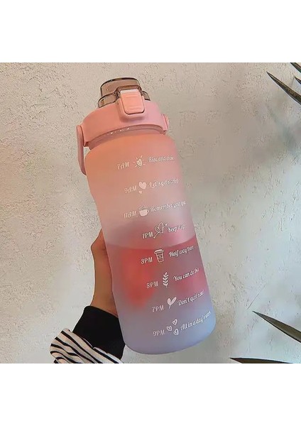 A-Matte Pembe Mavi 2l 2l Kapasiteli Çift Fincan Saman Bardağı Zaman Ölçeği Su Şişesi Plastik Su Bardağı Büyük Öğrenci Buzlu Yüksek Sıcaklık Doğa Sporları (Yurt Dışından)