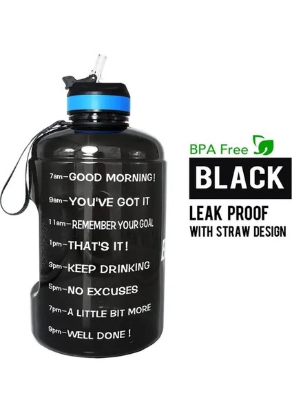Siyah Şişe 2.2l 73OZ Quifit 3.78L 2.2l 128/73OZ Pipetli ve Zaman Işaretleyicili Spor Su Şişesi-Bpa Içermeyen Motivasyon Spor Salonu Su Sürahisi Dış Mekan Için Taşınabilir (Yurt Dışından)