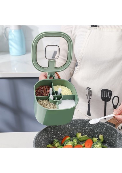Yeşil 4 In 1 Baharat Kutusu Kaşık Baharat Kavanoz Çok Bölmeli Tuz Biber Baharat Kavanozları Tencere Mutfak Aksesuarları Çeşni Konteyner (Yurt Dışından) fırsatları