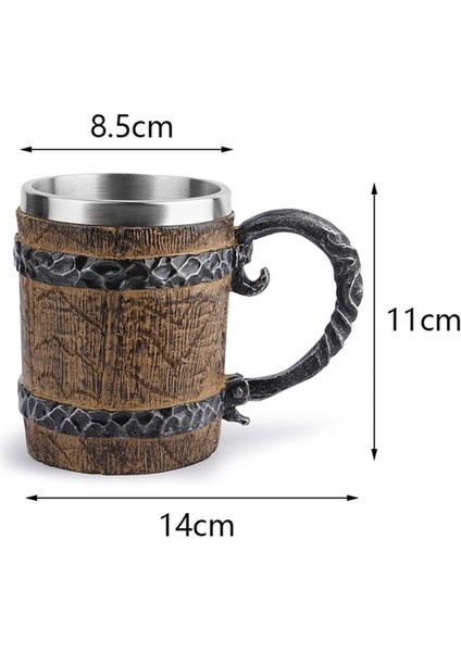11 Viking Ahşap Tarzı Bira Kupası Simülasyon Ahşap Varil Bira Bardağı Çift Duvar Içme Kupa Metal Yalıtımlı Bar Içme Kahve Fincanı (Yurt Dışından)