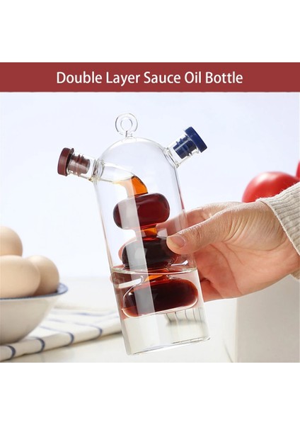 Type2 300ML 2-In-1 Çift Katmanlı Şişe Sos Yağı Sirke Cam Şişe Çeşni Baharat Mühürlü Mutfak Depolama Şişeleri Kavanoz (Yurt Dışından)
