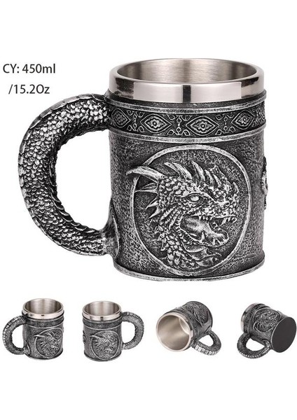 Gümüş Evil Ejderha Retro Ejderha Reçine Paslanmaz Çelik Bira Kupa Kafatası Şövalye Tankard Cadılar Bayramı Kahve Fincanı Yaratıcı Viking Çay Kupa Pub Bar Dekorasyon (Yurt Dışından)