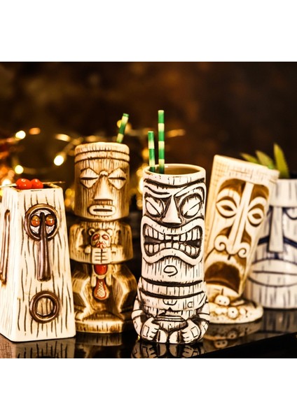 B 300-500ML Hawaii Paskalya Adası Tiki Kupalar Yaratıcı Porselen Bira Şarap Kupa Bira Şarap Kokteyl Parti Bardağı Bar Aracı Seramik Tiki Kupa 300-700ML (Yurt Dışından) fırsatları