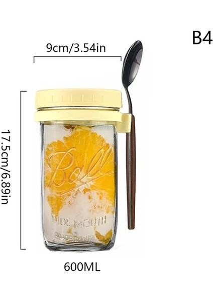 B4 350/600 ml Gecelik Yulaf Kavanoz Süt Meyve Salatası Gıda Saklama Kabı Kahvaltı Kapaklı Fincan ve Kaşık Kavanoz Mutfak Malzemeleri 1 Adet (Yurt Dışından)