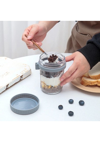 B4 350/600 ml Gecelik Yulaf Kavanoz Süt Meyve Salatası Gıda Saklama Kabı Kahvaltı Kapaklı Fincan ve Kaşık Kavanoz Mutfak Malzemeleri 1 Adet (Yurt Dışından) indirimleri