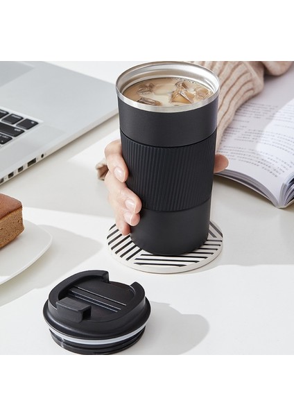 Siyah 501-600 ml Paslanmaz Çelik Kahve Fincanı Çift Katmanlı Vakum Yalıtım Fincan Ofis Kupa Açık Taşınabilir Araba Su Bardakları Moda Kupa (Yurt Dışından)