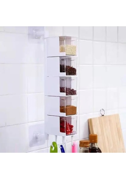 Beyaz 5 Adet Baharat Kutusu Döner Çeşniler Tutucu Dönen Baharat Rafı Şekerlik Plastik Saklama Kabı Mutfak Alet Setleri Tuzluk (Yurt Dışından)