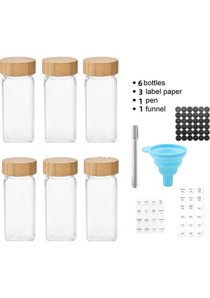 6 Adet 4 Oz Kare Cam Şişe Baharat Kavanoz Bambu Kapaklı Mutfak Tuzluk Biber Depolama Baharat Organizatör Mutfak Baharat Kavanoz Seti (Yurt Dışından)