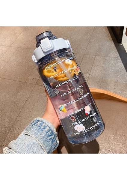 B-Şeffaf Mavi 2l 64OZ 2l Büyük Kapasiteli Su Şişesi Saman Bardak Yüksek Sıcaklık Plastik Su Bardağı Zaman Ölçeği Buzlu Doğa Sporları Öğrenci Çift Fincan (Yurt Dışından)