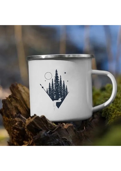 XH273-A015WH-8 Dağ Bekliyor Baskı Emaye Kupa Yaratıcı Kamp Kahve Çay Su Süt Kupası Kupalar Kolu Drinkware Tatil Yürüyüş Hediye (Yurt Dışından)