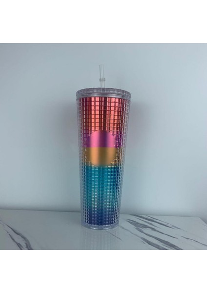 17 710ML 710ML Elmas Radyant Tanrıça Mısır Izgara Çivili Bardak Çift Duvar Plastik Kahve Kupa Bardak Saman ve Kapaklı (Yurt Dışından)