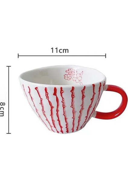Stil 3 300-400 ml Japon Kupa Geniş Ağızlı Saplı El Boyalı Geometrik Seramik El Yapımı Düzensiz Bardak Süt Çay Yulaf Ezmesi Kahve Kupa (Yurt Dışından)