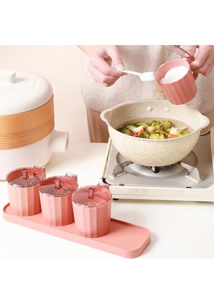 Pembe 4 Izgaraları Mutfak Baharat Kutuları Set Biber Tuz Şeker Baharat Kavanoz Kapaklı Kaşık Şişe Baharat Şişe Kavanoz Mutfak Aksesuarları (Yurt Dışından) fiyatları