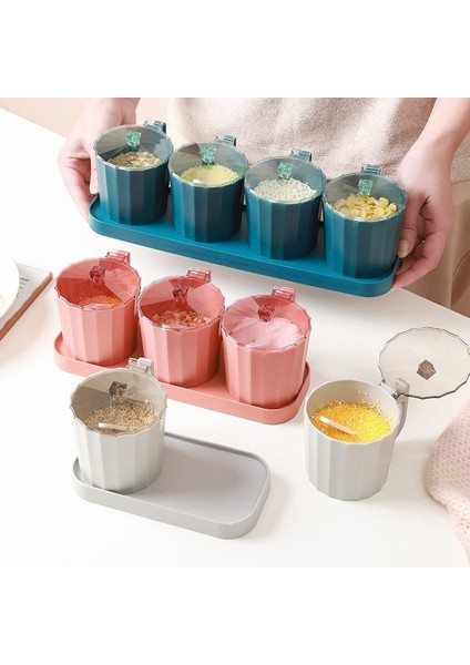 Pembe 4 Izgaraları Mutfak Baharat Kutuları Set Biber Tuz Şeker Baharat Kavanoz Kapaklı Kaşık Şişe Baharat Şişe Kavanoz Mutfak Aksesuarları (Yurt Dışından) modelleri