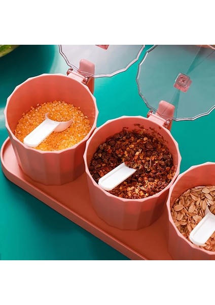 Pembe 4 Izgaraları Mutfak Baharat Kutuları Set Biber Tuz Şeker Baharat Kavanoz Kapaklı Kaşık Şişe Baharat Şişe Kavanoz Mutfak Aksesuarları (Yurt Dışından) indirimleri