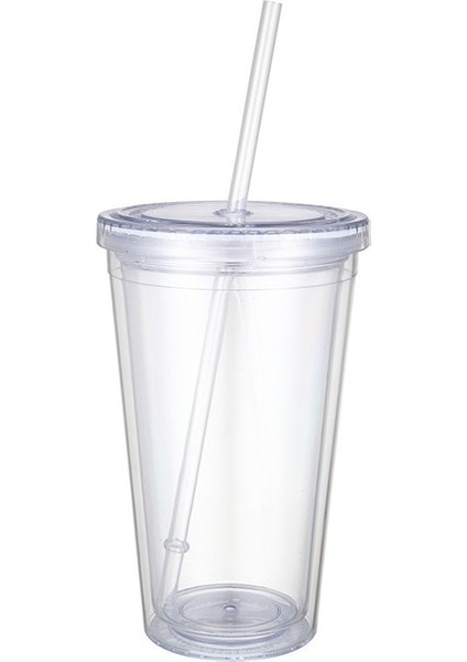 Düz Kapaklı 20OZ 20OZ Kubbe Kapaklı Süt Bardağı Çift Duvar Plastik Pipetli Içecek Bardakları Yeniden Kullanılabilir Temiz Su Şişesi Şeffaf Meyve Bardağı (Yurt Dışından)