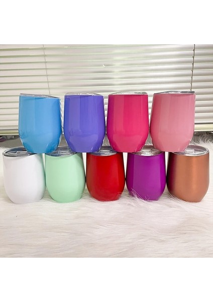 P 12OZ 12OZ Şarap Tumbler Yumurta Şekli Bira Bardağı 304 Paslanmaz Çelik Kupalar Mühürlü Kapaklı Çift Duvar Kahve Kupa (Yurt Dışından) fiyatları