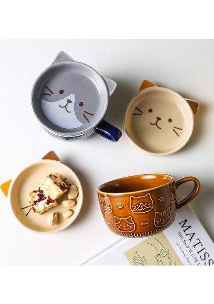E Japon Sevimli Kedi Kapaklı Kupa Seramik Hayvan Bardaklar Kahve Çay Süt Suyu Drinkware Anne Kız Arkadaşı Için Zarif Hediye Kedi Sevgilisi (Yurt Dışından)
