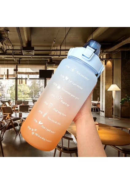 B-Orange 2000 ml 2 Litre Samanlı Su Şişesi Kadın Kızlar Büyük Taşınabilir Seyahat Şişeleri Spor Fitness Fincan Yaz Soğuk Su Zaman Ölçeği ile (Yurt Dışından)
