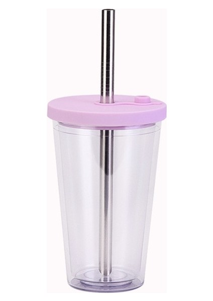O 16OZ 16OZ Kabarcık Çay Samanı Bardak Plastik Boba Bardak Çift Duvar Buzlu Kahve Fincanı Gelin Parti Için Temizle Pastel Renk Soğuk Bardak (Yurt Dışından)
