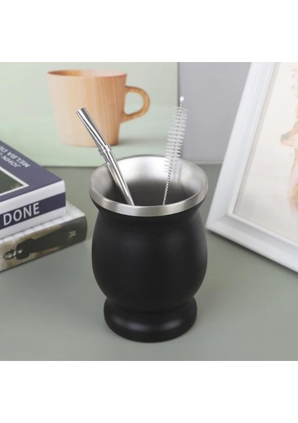 Gri 230ML 230ML Mate Kupası Bombilla Yerba Mate Kabak Paslanmaz Çelik Çay Kaşıklı Bardak Fırça Isı Yalıtımı Anti Haşlanma Çay Bardağı Bardak (Yurt Dışından)