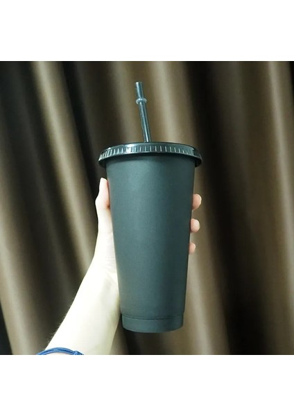 5 Adet 700ML-ŞEFFAF 5 Adet 700ML/473ML Siyah Yeniden Kullanılabilir Plastik Su Şişesi Soğuk Kapaklı Bardak ve Pipet Sihirli Bardak Kişiselleştirilmiş Kahve Kupa Dropship (Yurt Dışından)