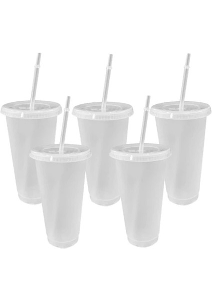 5 Adet 700ML-ŞEFFAF 5 Adet 700ML/473ML Siyah Yeniden Kullanılabilir Plastik Su Şişesi Soğuk Kapaklı Bardak ve Pipet Sihirli Bardak Kişiselleştirilmiş Kahve Kupa Dropship (Yurt Dışından)