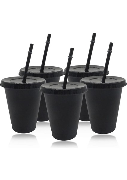 5 Adet 700ML-ŞEFFAF 5 Adet 700ML/473ML Siyah Yeniden Kullanılabilir Plastik Su Şişesi Soğuk Kapaklı Bardak ve Pipet Sihirli Bardak Kişiselleştirilmiş Kahve Kupa Dropship (Yurt Dışından)