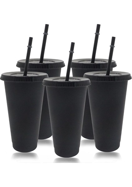 5 Adet 700ML-ŞEFFAF 5 Adet 700ML/473ML Siyah Yeniden Kullanılabilir Plastik Su Şişesi Soğuk Kapaklı Bardak ve Pipet Sihirli Bardak Kişiselleştirilmiş Kahve Kupa Dropship (Yurt Dışından)