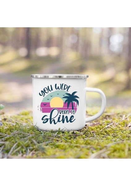 UXH204555-A015WH-8 360 ml Hindistan Cevizi Ağacı Baskılı Camper Kupalar Kamp Emaye Kupa Macera Yaz Plaj Kamp Bardak Içecek Bira Suyu Bardağı Camper Için Hediyeler (Yurt Dışından)