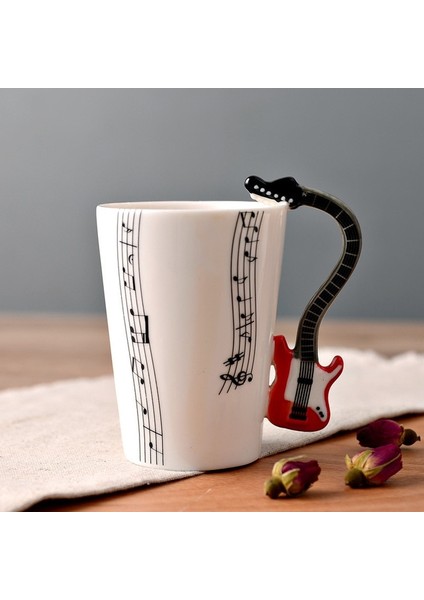 Kırmızı Gitar 02 250 ml Yenilik Müzik Notu Fincan Seramik Gitar Kahve Kupalar Kişilik Çay/süt/meyve Suyu/limonlu Su Şişesi Noel Doğum Günü Hediyesi (Yurt Dışından)