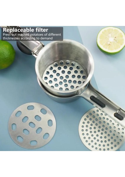 Gümüş 1 Takım Dayanıklı Patates Sıkacağı Sızdırmaz Patates Kırıcı Üniforma Filtre Delikleri Ezme Patates Püresi Yapma Sıkacağı (Yurt Dışından) fiyatları