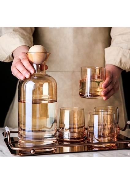 Grı 300 ml Jınyoujıa Iskandinav Cam Sürahi Su Sürahi Ahşap Kapaklı Su Isıtıcısı Içme Bardağı Çaydanlık Meyve Suyu Sürahisi Ev Drinkware (Yurt Dışından)