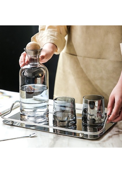Grı 300 ml Jınyoujıa Iskandinav Cam Sürahi Su Sürahi Ahşap Kapaklı Su Isıtıcısı Içme Bardağı Çaydanlık Meyve Suyu Sürahisi Ev Drinkware (Yurt Dışından)