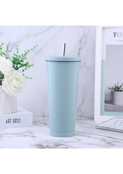 Normal Mavi 750ML 500/750ML Yalıtımlı Paslanmaz Çelik Bardak Kapaklı Bardak Saman Vakum Seyahat Kahve Kupa Sıcak Soğuk Içecekler Için Yeniden Kullanılabilir Su Şişesi (Yurt Dışından)
