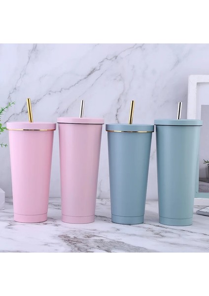 Normal Mavi 750ML 500/750ML Yalıtımlı Paslanmaz Çelik Bardak Kapaklı Bardak Saman Vakum Seyahat Kahve Kupa Sıcak Soğuk Içecekler Için Yeniden Kullanılabilir Su Şişesi (Yurt Dışından)