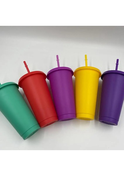 Kırmızı S Noel Pipetli Bardak Moda Düz Renk Içme Bardak Kapaklı Taşınabilir Pipetli Şişe (Yurt Dışından)