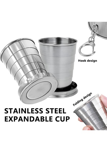 250ML 5pcs Paslanmaz Çelik Katlanır Bardak Katlanabilir Seyahat Kamp Tencere Geri Çekilebilir Bardak Çay Fincanı Teleskopik Bardak Drinkware 75ML/150ML/250ML (Yurt Dışından) indirimleri