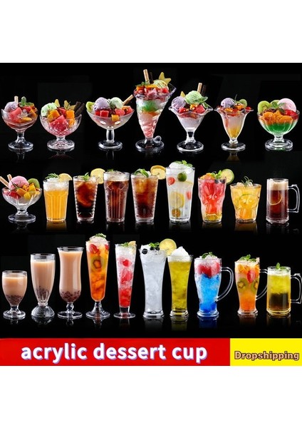 Stil 9 90-580ML 90-580ML 1 Adet Akrilik Tatlı Bardak Yeniden Kullanılabilir Yoğurt Muslar Mini Dondurma Meyve Suyu Bira Bardak Sofra Parti Düğün Malzemeleri (Yurt Dışından)
