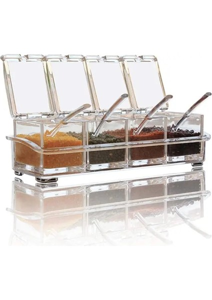 Şeffaf Şeffaf Baharat Kutusu, 4 Parça Baharat Tuz Şeker Cruet Için Şeffaf Baharat Saklama Kabı, Kaşıklı Çeşni Kavanozları (Yurt Dışından)