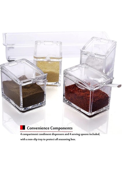 Şeffaf Şeffaf Baharat Kutusu, 4 Parça Baharat Tuz Şeker Cruet Için Şeffaf Baharat Saklama Kabı, Kaşıklı Çeşni Kavanozları (Yurt Dışından) modelleri