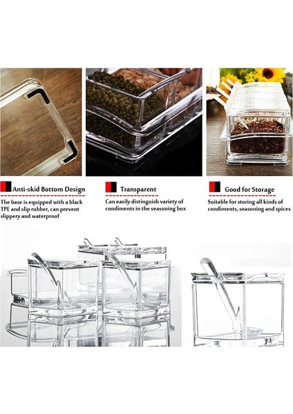 Şeffaf Şeffaf Baharat Kutusu, 4 Parça Baharat Tuz Şeker Cruet Için Şeffaf Baharat Saklama Kabı, Kaşıklı Çeşni Kavanozları (Yurt Dışından) fırsatları