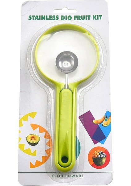 2 In 1 Takım Yeşil Karpuz Dilimleme Kesici Paslanmaz Çelik Fırıldak Tasarım Kesim Meyve Baller Kepçe Meyve Scooper Salata Meyve Dilimleme Kesici Aracı (Yurt Dışından)
