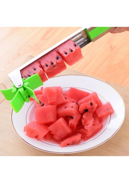 2 In 1 Takım Yeşil Karpuz Dilimleme Kesici Paslanmaz Çelik Fırıldak Tasarım Kesim Meyve Baller Kepçe Meyve Scooper Salata Meyve Dilimleme Kesici Aracı (Yurt Dışından) modelleri