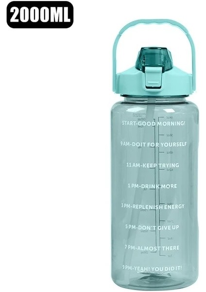 Yeşil 2.0l 2 Litre Açık Spor Içme Şişeleri Zaman Işaretleyici ile Samanlı Su Şişesi Büyük Kapasiteli Açık Fincan Spor Su Şişesi (Yurt Dışından) fiyatları