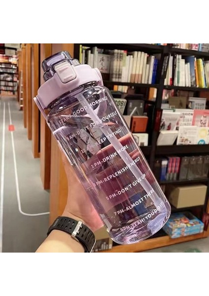Mor 2l 2 Litre Samanlı Su Şişesi Açık Spor Içme Şişeleri Zaman Işaretleyici ile Büyük Kapasiteli Açık Fincan Spor Su Şişesi (Yurt Dışından)