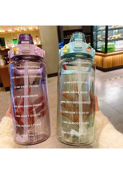 Mor 2l 2 Litre Samanlı Su Şişesi Açık Spor Içme Şişeleri Zaman Işaretleyici ile Büyük Kapasiteli Açık Fincan Spor Su Şişesi (Yurt Dışından)