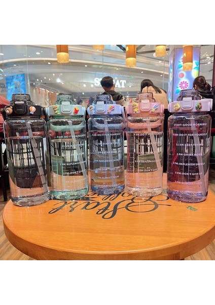 Mor 2l 2 Litre Samanlı Su Şişesi Açık Spor Içme Şişeleri Zaman Işaretleyici ile Büyük Kapasiteli Açık Fincan Spor Su Şişesi (Yurt Dışından)