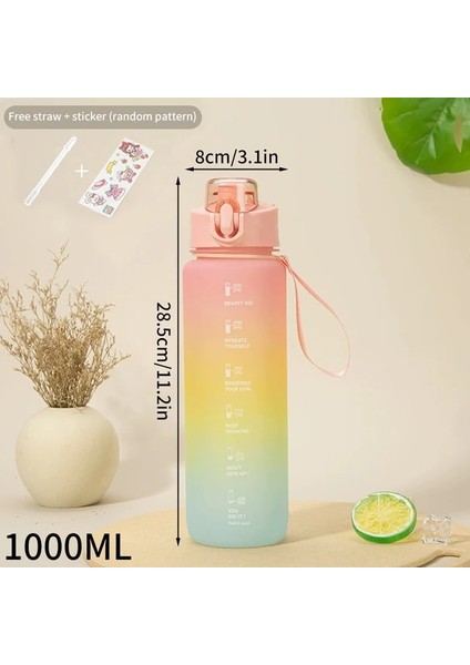 B Pipetli 1000 ml 1 Litre Su Şişesi Büyük Kapasiteli Spor Su Şişesi Sızdırmaz Içme Şişesi Açık Seyahat Spor Salonu Su Şişesi Drinkware (Yurt Dışından)
